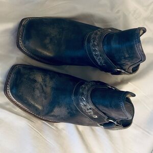 Freebird Gray Leather Ankle Boots with Buckle and Studded Heel